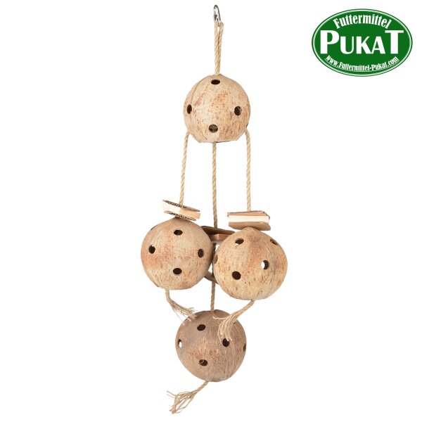 Coconut Jungle Papageienspielzeug aus Kokosnüssen und Sisalseil