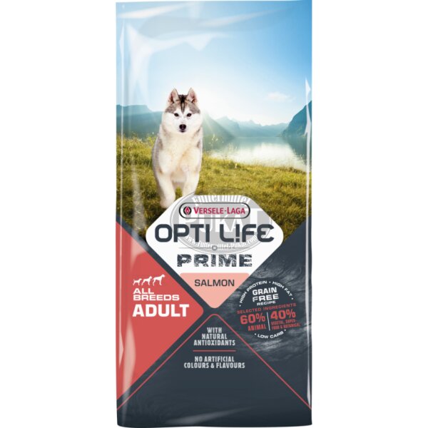 Opti Life Prime Adult Lachs 12,5kg - Getreidefreies Trockenfutter mit Lachs