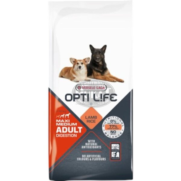 Opti Life Hundefutter Adult Digestion Medium & Maxi 12,5kg - Trockenfutter für ausgewachsene Hunde mittlerer und großer Rassen
